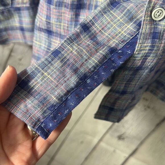 Johnston & Murphy Plaid Button Down shirt L Large Blue - Picture 4 of 7